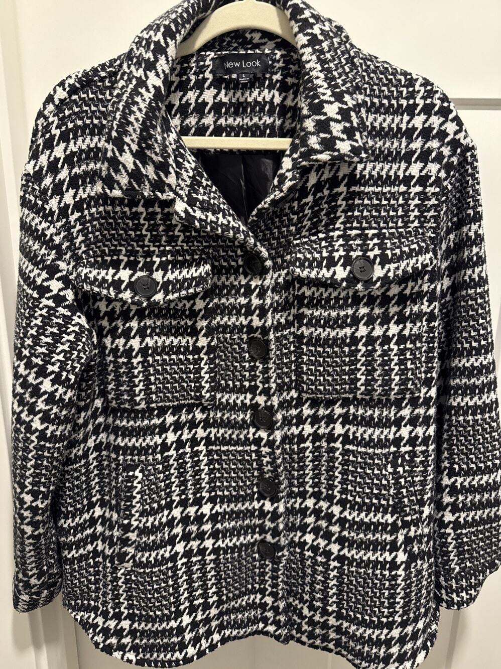 New Look Women's Polyester/Wool Blend Coat Black And White Size L